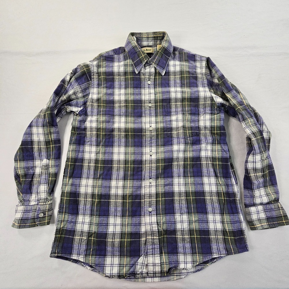 L.L. Bean Purple Plaid Cotton Flannel Button-Up Shirt Men's M